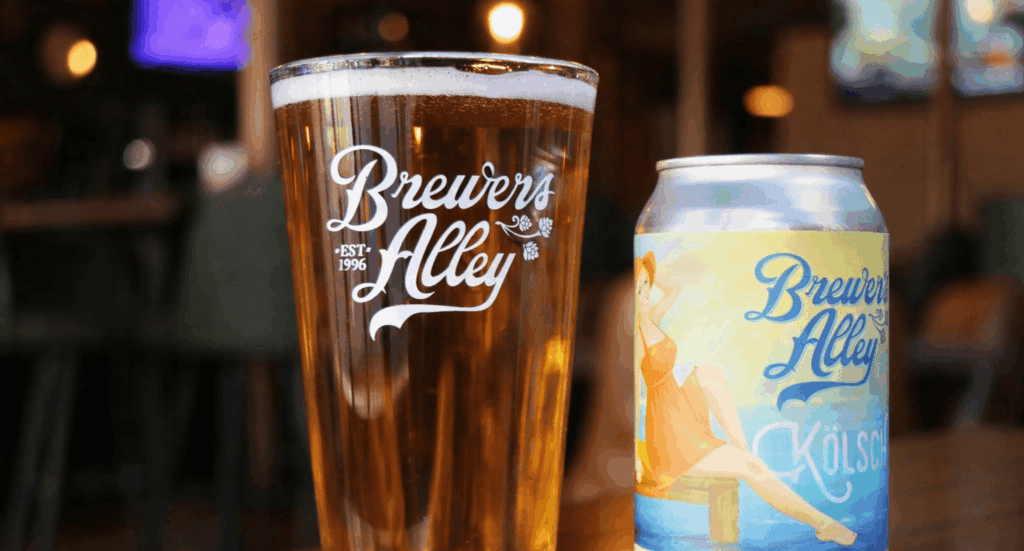 A pint glass of beer labeled